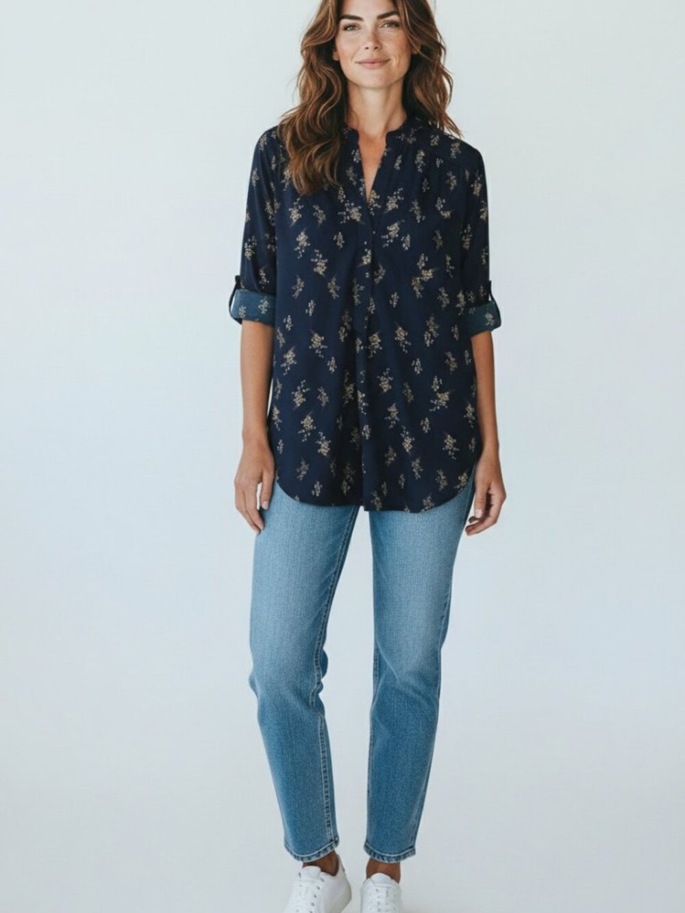 Fun2Fun, Mackenzie Henley Blouse, Navy, NWOT